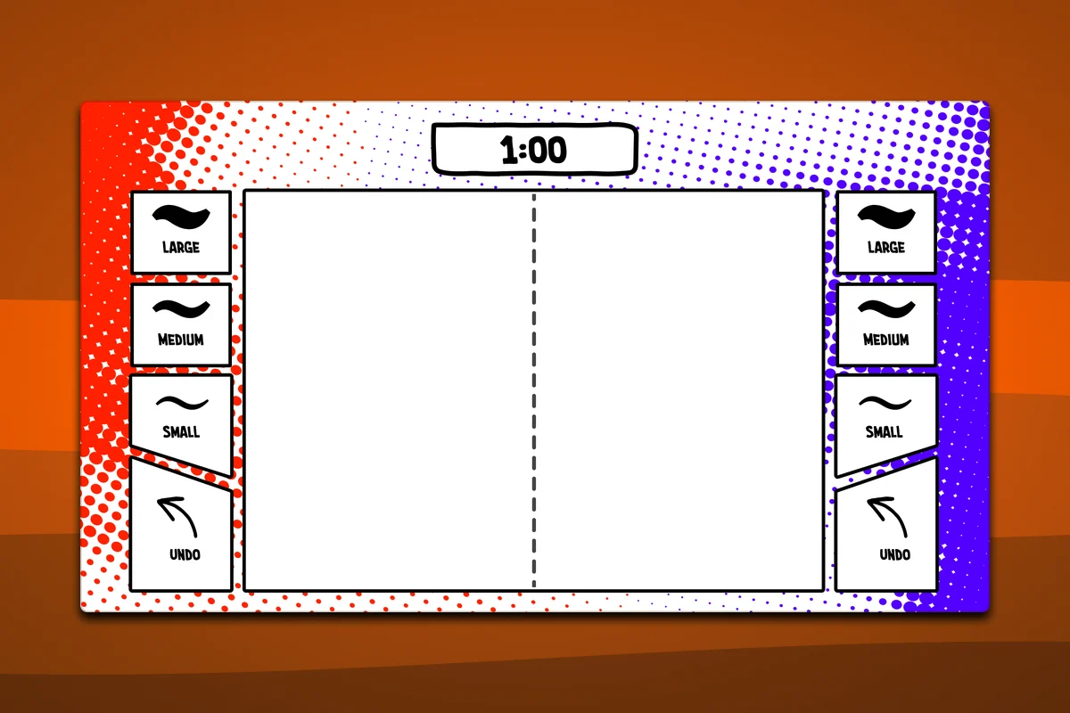 Comically Large — The canvas, split down the middle, with a minute on it