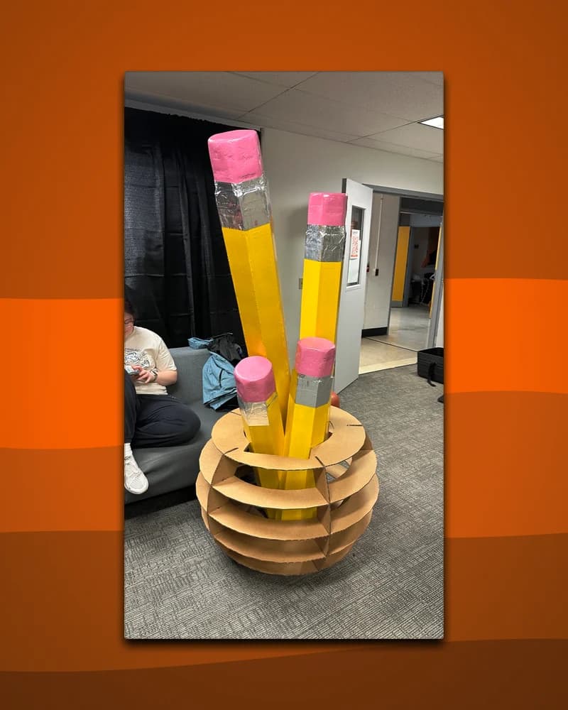 Comically Large — Three sizes of pencil, and the holder they stood in